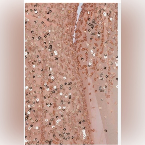 French Connection Cellienne Dusty Pink Sequin sheer flare sleeve Dress‎ Size 4 - Picture 6 of 6